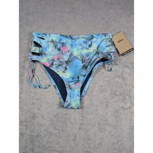 Nike Swim High Waisted Bikini Bottom Women Size Medium Aqua Floral Laced Pool